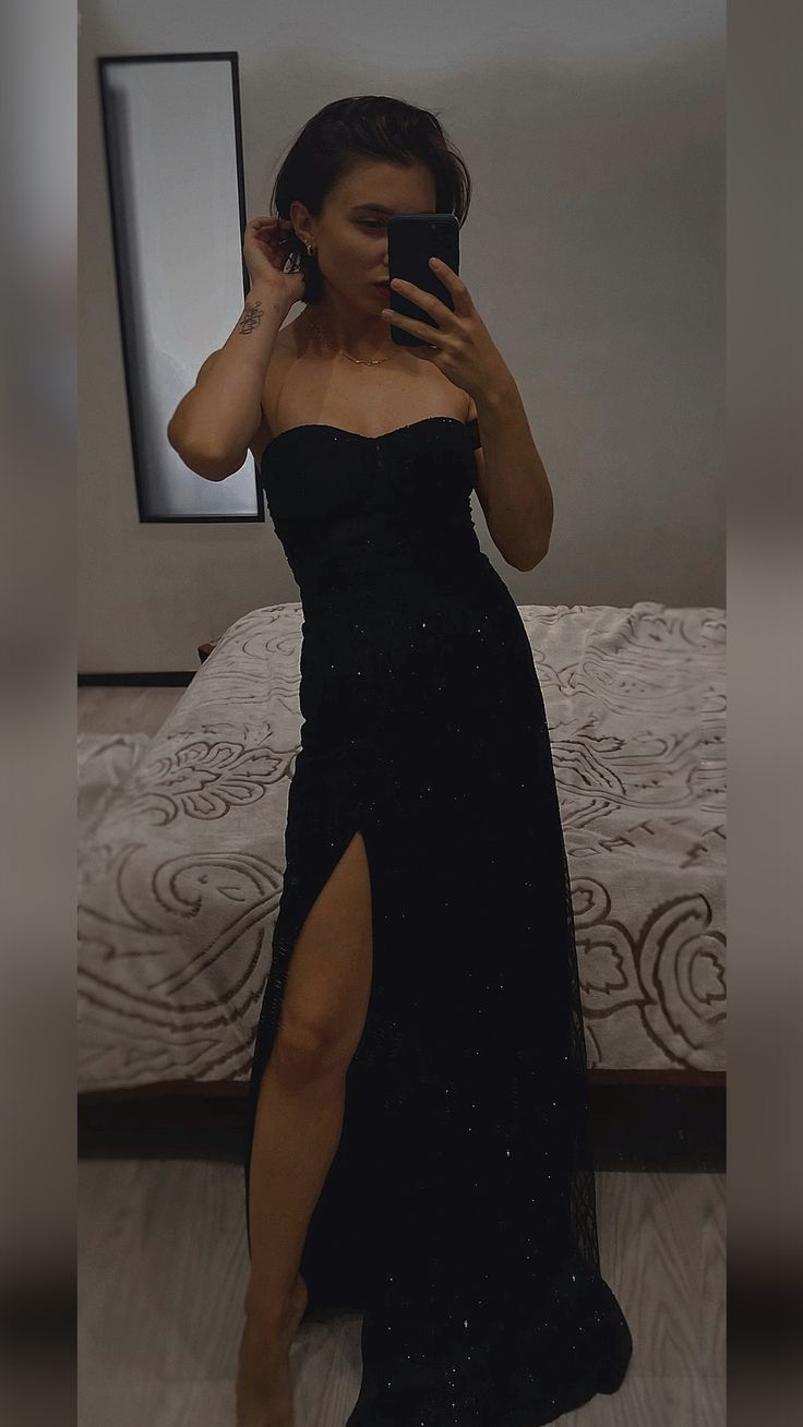 Shinning Mermaid Sweetheart Black Sequin Split Long Prom Dresses Inspiration Prom Gown RB1296