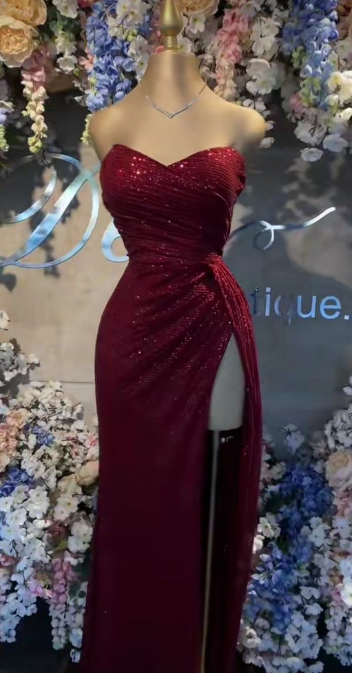 Unique Mermaid Sweetheart Burgundy Sequin Split Prom Dresses Long Party Dress Birthday Outfits Prom Gown RB1328