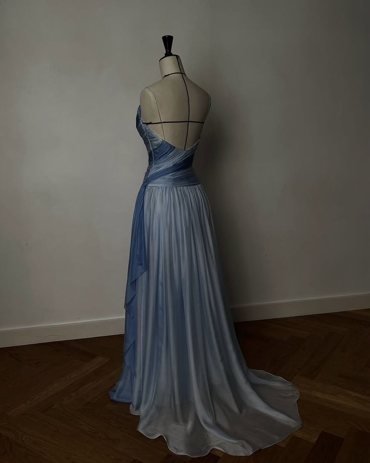 Chic Mermaid Spaghetti Straps Multi Blue Pleated Sleeveless Chiffon Long Prom Dresses Inspo Prom Gown RB1341