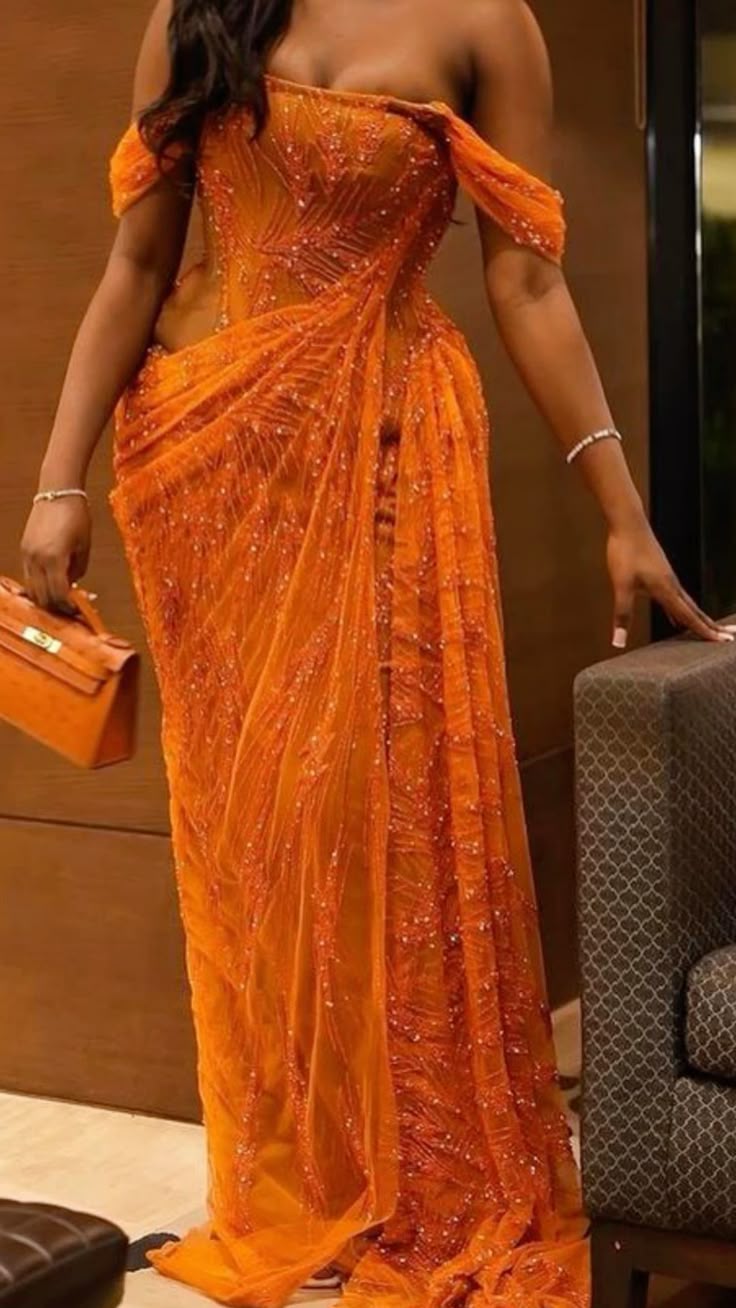 Classy Mermaid Off The Shoulder Orange Sequin Long Prom Dresses Inspo –  RubyFashionDress