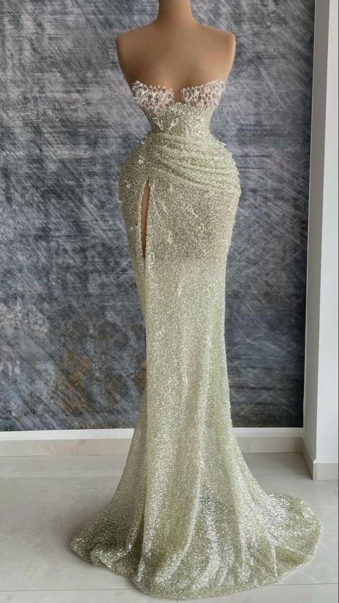 Glamour Mermaid Sweetheart Sequin Sage Green Split Prom Dresses Party Dress 20th Birthday Outfits Graduation Dress RB1447
