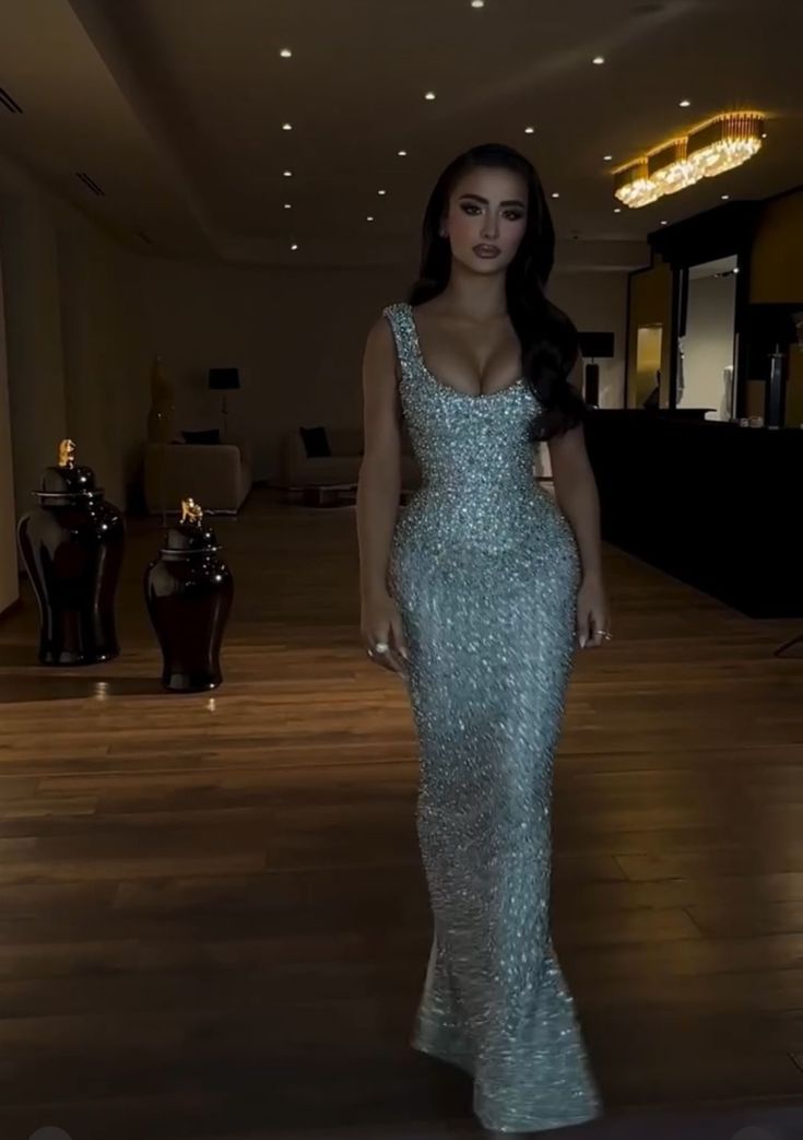 Glamour Mermaid Square Neck Sequins Long Prom Dresses Party Dress 20th Birthday Outfits Formal Dress RB1505