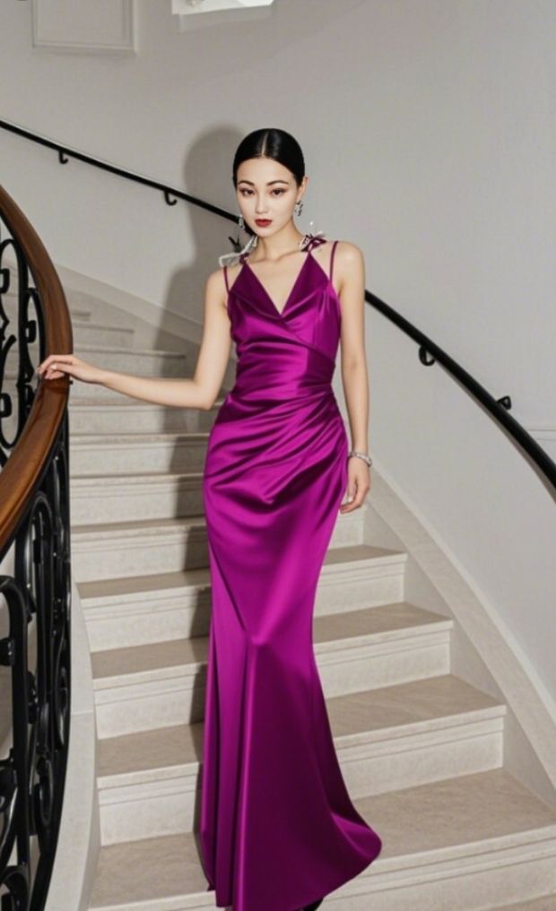 Bescheidene Meerjungfrau Spaghettiträger Traubenseidensatin Lange Ballkleider Beeindrucken 18. Geburtstag Outfits Ballkleid RB1633