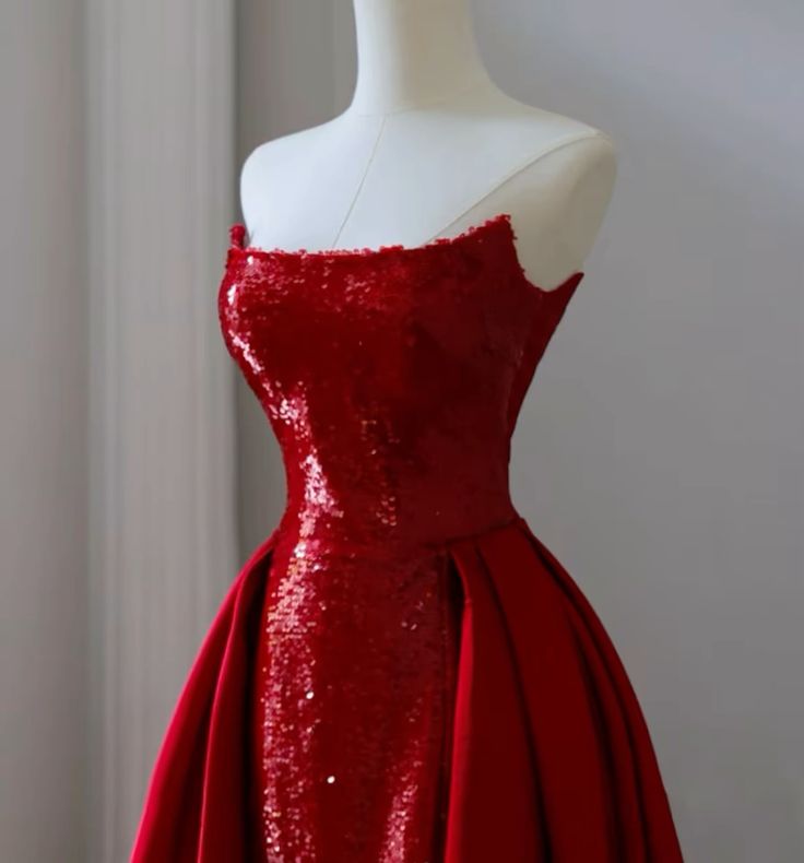 Sexy Meerjungfrau trägerlose rote Pailletten mit Schleife, lange Ballkleider, beeindrucken zum 18. Geburtstag, Outfits, Ballkleid RB1646