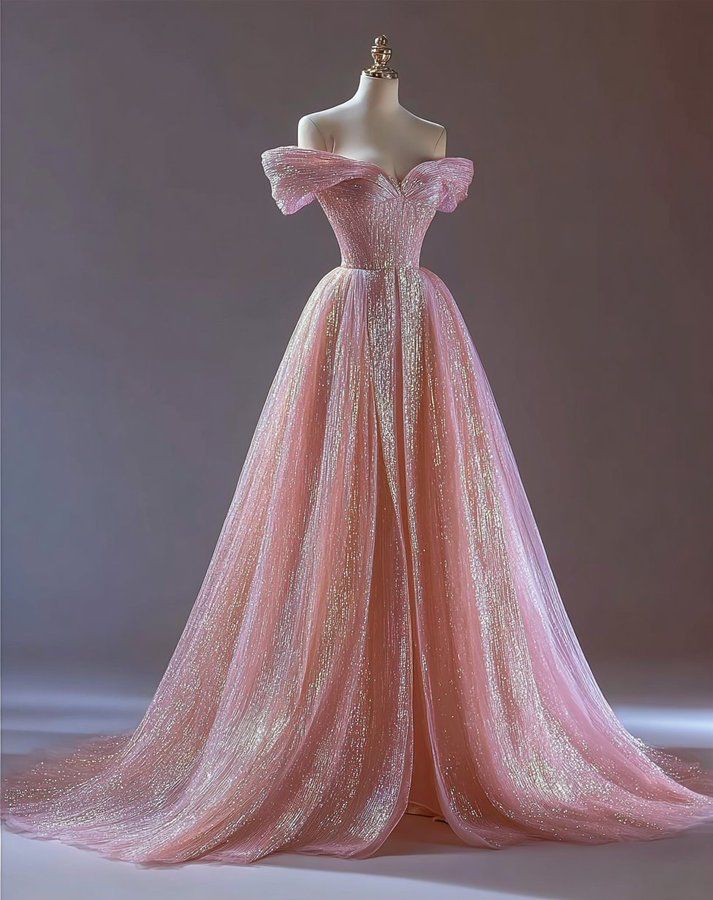 Elegantes Ballkleid aus der Schulter Pailletten rosa lange Ballkleider beeindrucken 18. Geburtstag Outfits Ballkleid RB1653