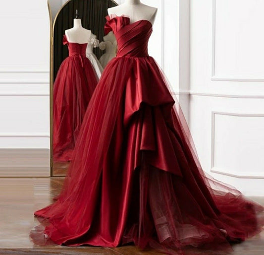 Prinzessin Ballkleid Trägerlos Rot Lange Ballkleider Beeindrucken 16 Geburtstag Outfits Ballkleid RB1690