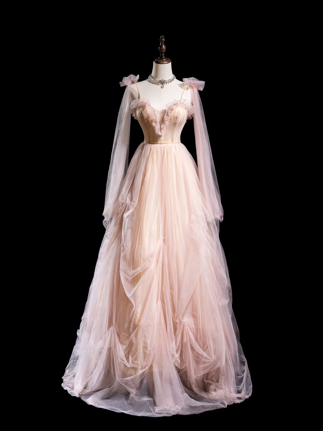 Vintage Ball Gown Spaghetti Strap Light Pink Tulle Pleated Long Prom D RubyFashionDress Vintage Ball Gown Spaghetti Strap Light Pink Tulle Pleated Long Prom D RubyFashionDress