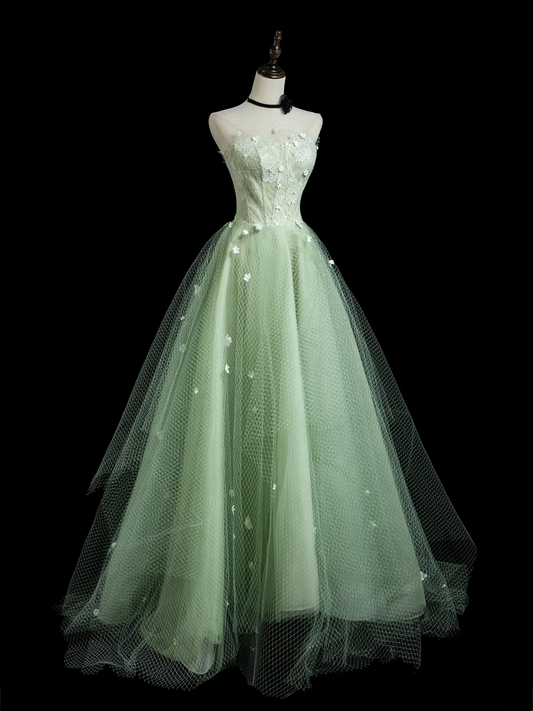 Schickes Ballkleid, trägerlos, mintgrün, Tüll, ästhetische Abschlussballkleider für Senioren, formelle Outfits, Abschlusskleid RB1936