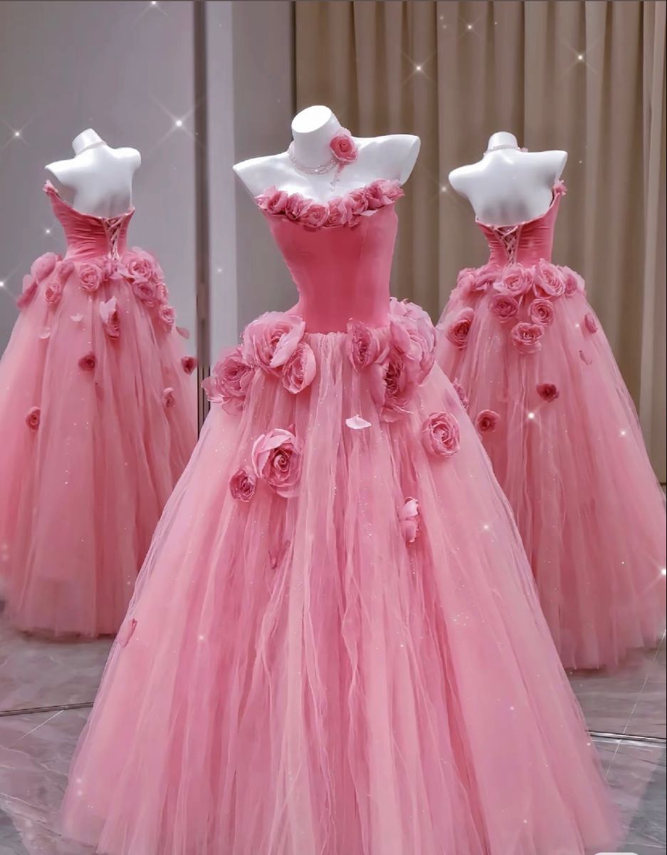 Edles Ballkleid, trägerlos, Pink, Tüll, Ballkleider, Abendkleid, 20. Geburtstag, Outfits, Ballkleid RB1951