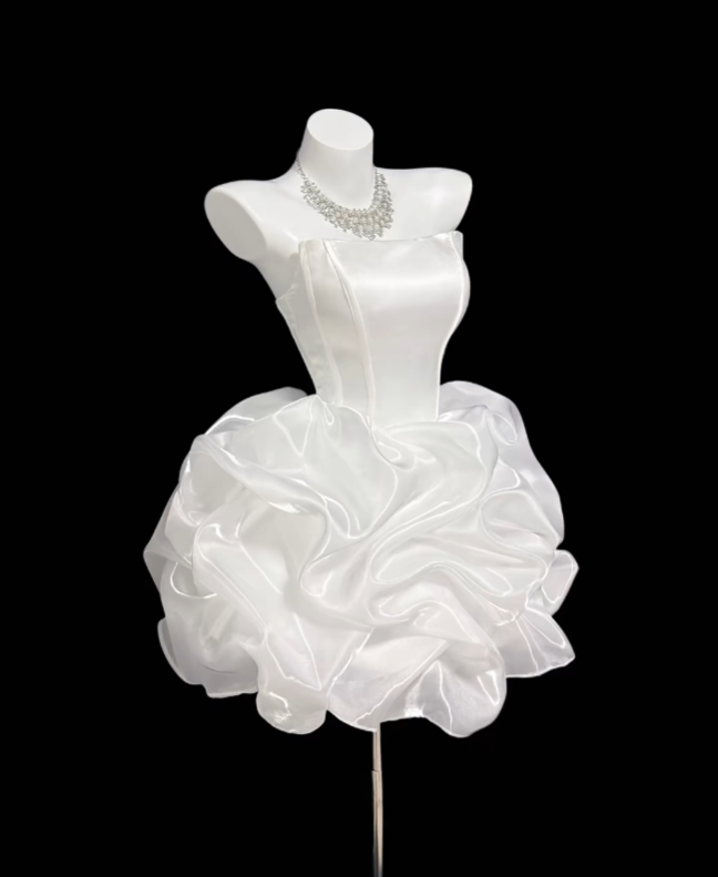 Wunderschönes Ballkleid, trägerlos, weiß, für Damen, Mädchen, Teenager, Abschlussfeier, Mini, Senior-Inspiration, kurze Outfits zum 16. Geburtstag, Homecoming-Kleider RB3086