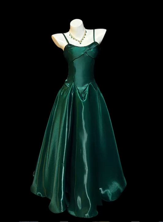 Modest A line Spaghetti Strap Dark Green Birthday Dress Sleeveless Evening Prom Formal Dresses RB3115