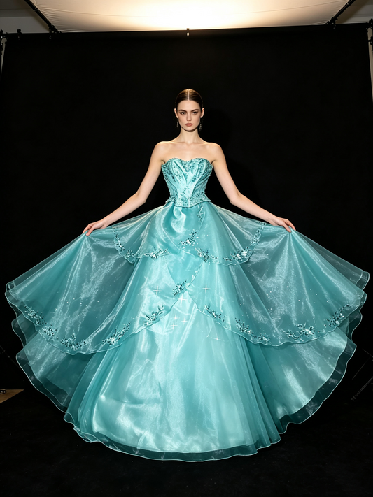 Elegantes, blaues A-Linien-Abendkleid mit herzförmigem Ausschnitt und Perlenverzierung – Perfektes, formelles langes Ballkleid für Partys RB6744