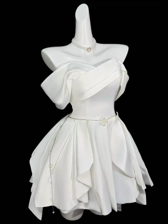 Pretty Ball Gown Off The Shoulder White Mini University Ideas Homecoming Dress Inspo Short High School Senior Graduation Outfit RB7024