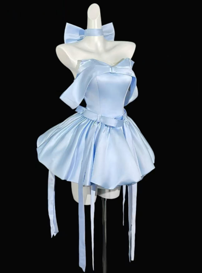 Unique Ball Gown Off The Shoulder Blue With Bow University Ideas Homecoming Dress Inspo Short Senior Party Cocktail Outfits RB7015