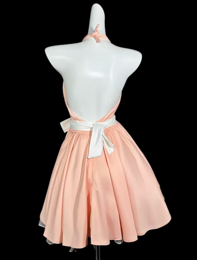 Modest A line Halter Pink University Ideas Backless Homecoming Outfits Inspo Senior Hoco Court Dresses RB7056