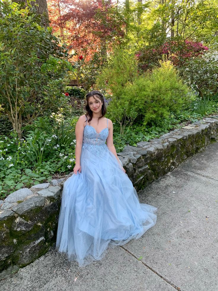Timeless A Line Spaghetti Straps Light Sky Blue Lace Tulle Prom Dress Inspiration Long Party Formal Prom Dresses RB717