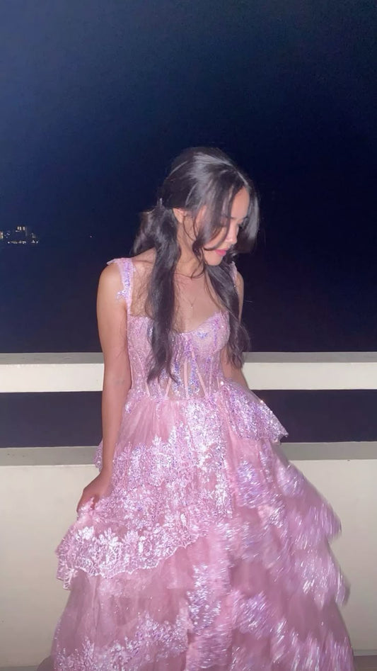 Beautiful Ball Gown Sweetheart Pink Lace Slit Prom Dresses Inspiration Prom Gown Princess Senior Graduation Dress RB1996