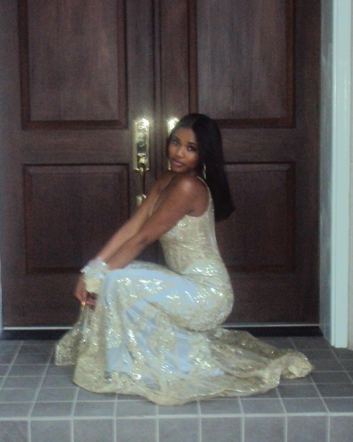 Ethereal Mermaid Spaghetti Straps Sequin Gold Long Prom Dresses Party Dress 18th Birthday Outfits Graduation Dress RB811