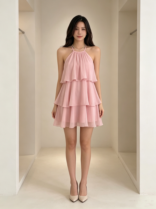 Simple Homecoming Dresses Outfit inspo A line Pink layered dress Chiffon 16th Birthday Cocktail Ideas Outfits RB8350