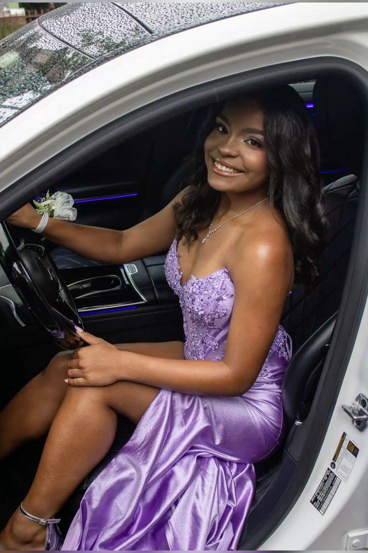 Modest Mermaid Sweetheart Lilac Satin Prom Dresses Inspiration Slit Prom Dress Princess Graduation Dress RB847
