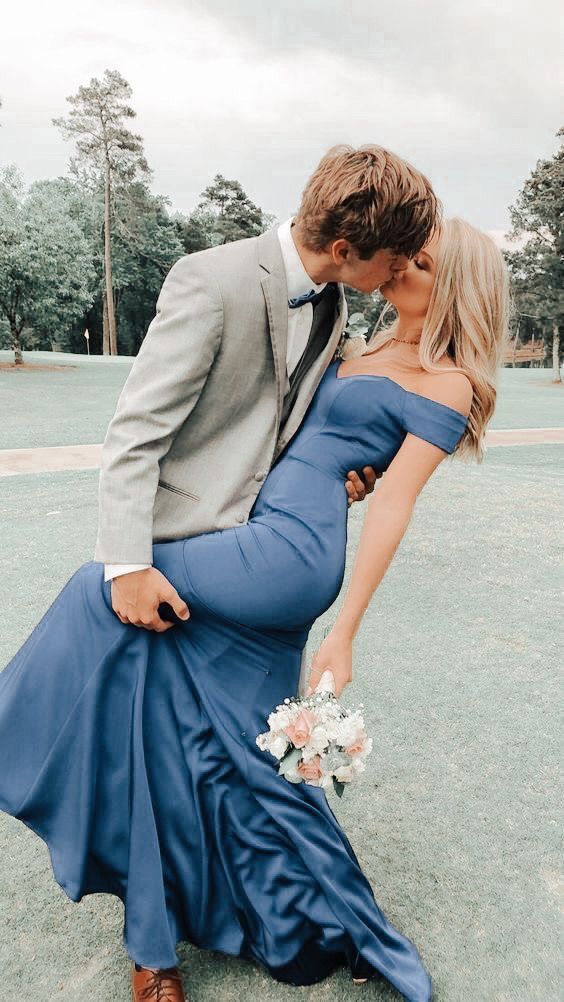Simple Mermaid Off The Shoulder Navy Blue Satin Prom Dresses Party Dress 18th Birthday Outfits Graduation Dress RB850