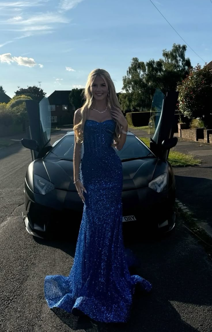 Unique Mermaid Sweetheart Royal Blue Sequins Prom Dresses Party Dress 21st Birthday Outfits Graduation Dress RB899