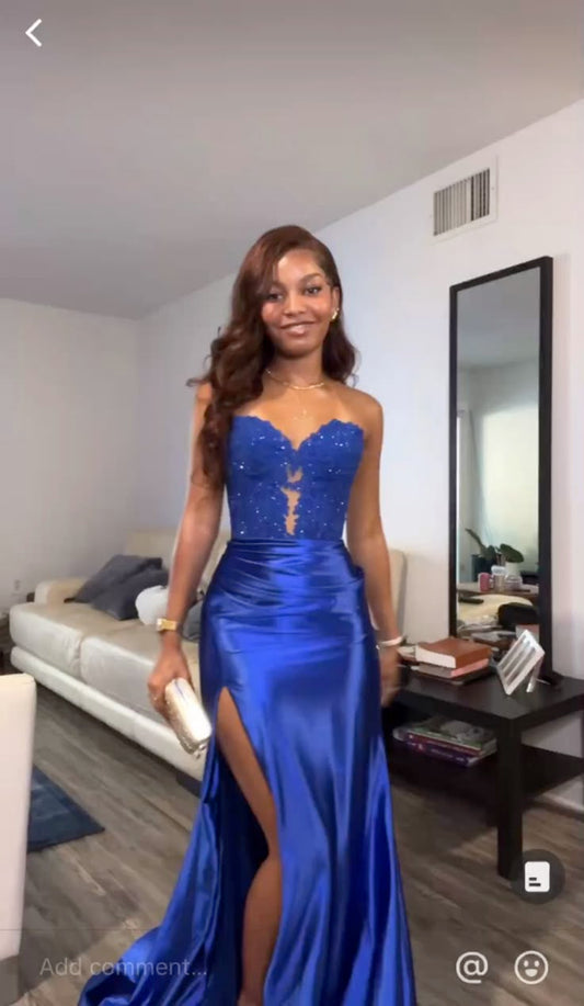 Unique Mermaid Sweetheart Royal Blue Lace Prom Dresses Party Dress 21st Birthday Outfits Graduation Dress RB908