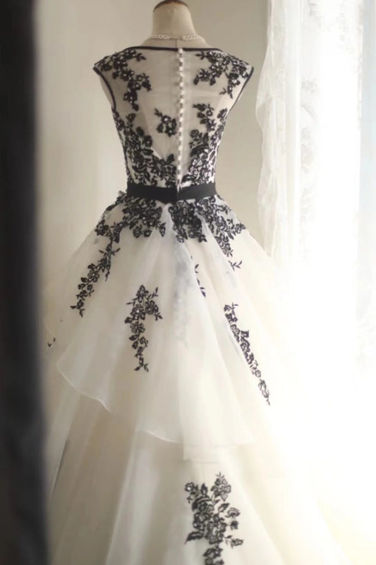 Classic Crew Neck Tulle A-Line Long Prom Dress Formal Evening Dress RF0408
