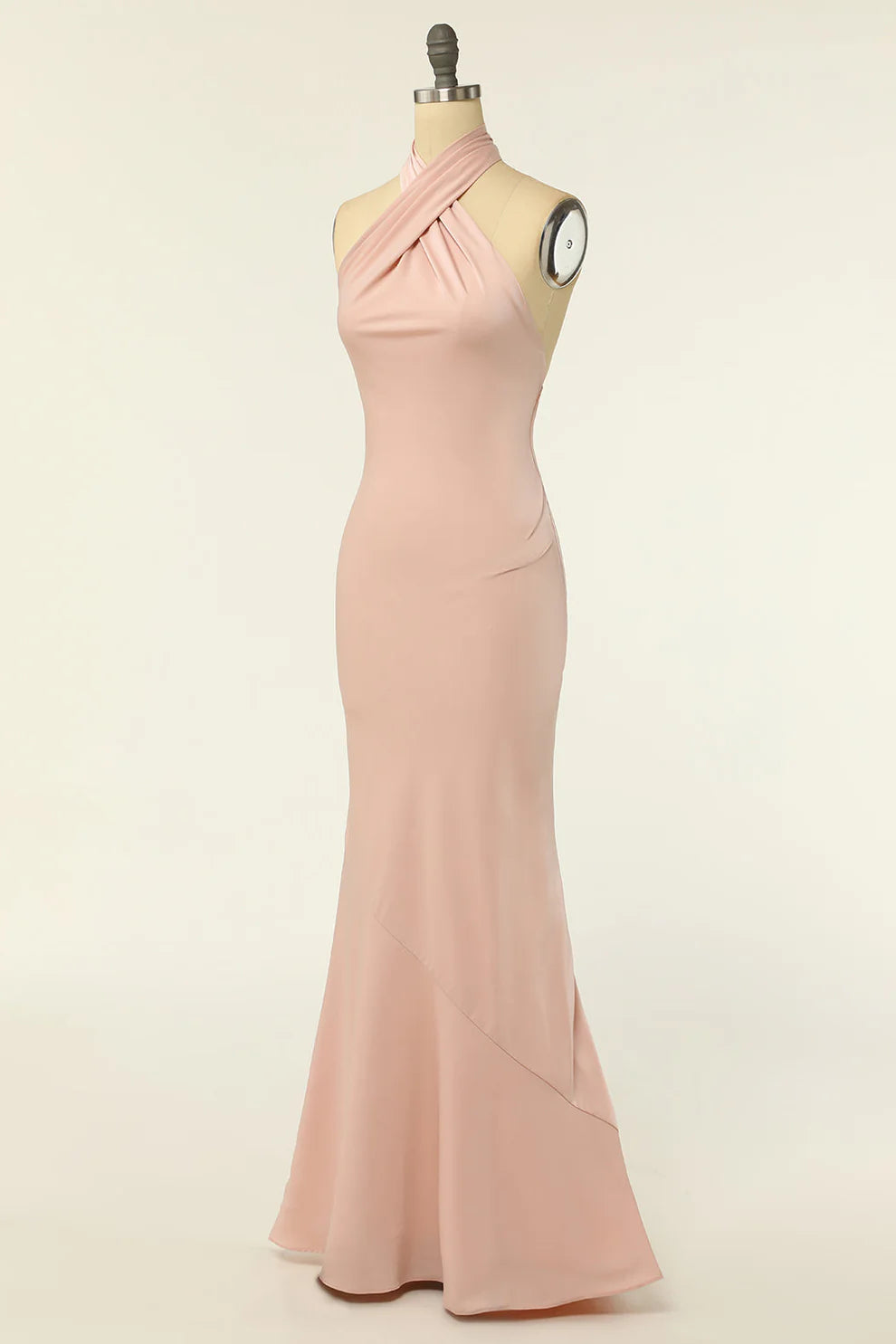 Robe de demoiselle d'honneur longue en satin rose blush, dos nu, style sirène, RF0419
