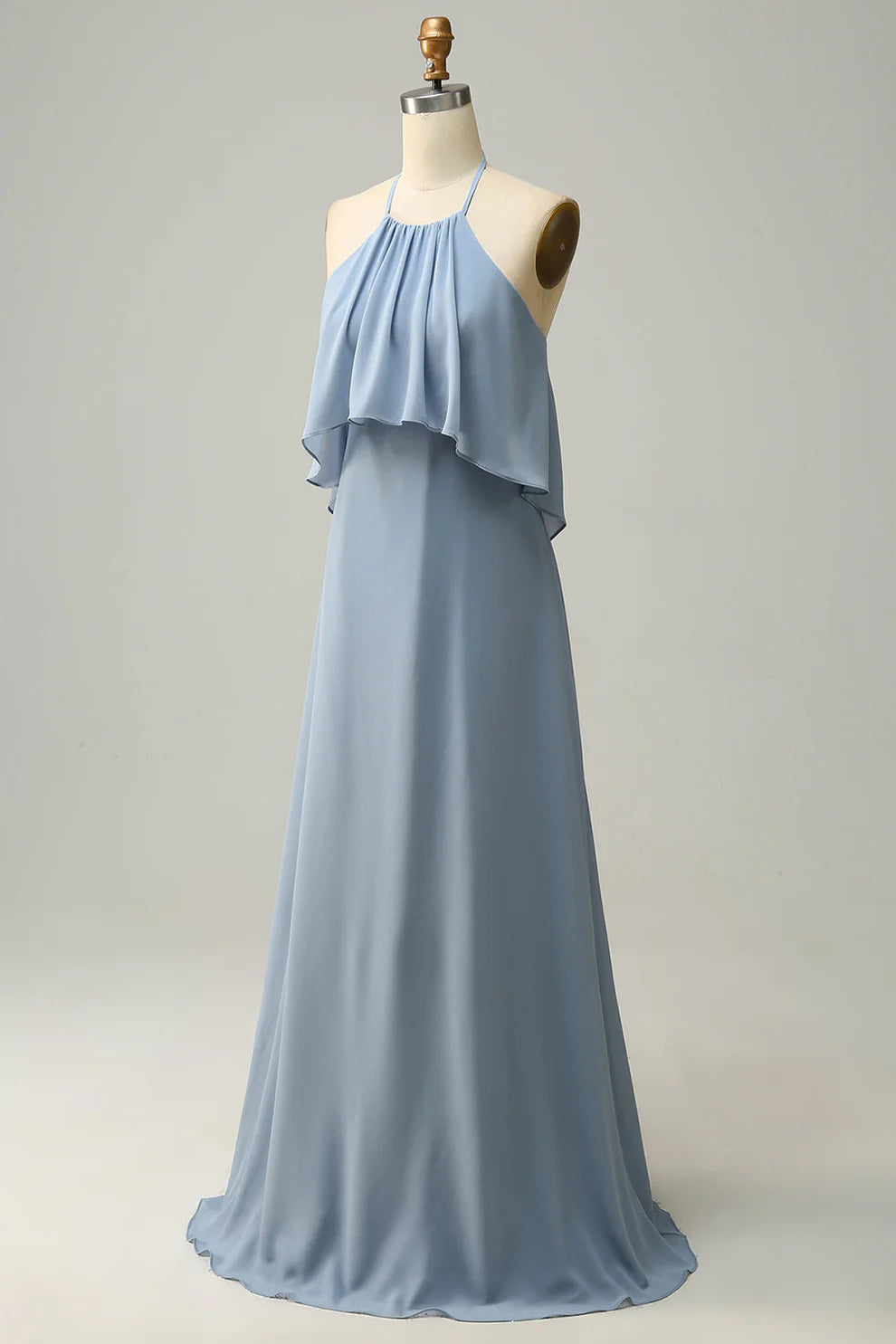 Neckholder Staubblaues Bohemian Chiffon Brautjungfernkleid RF0422