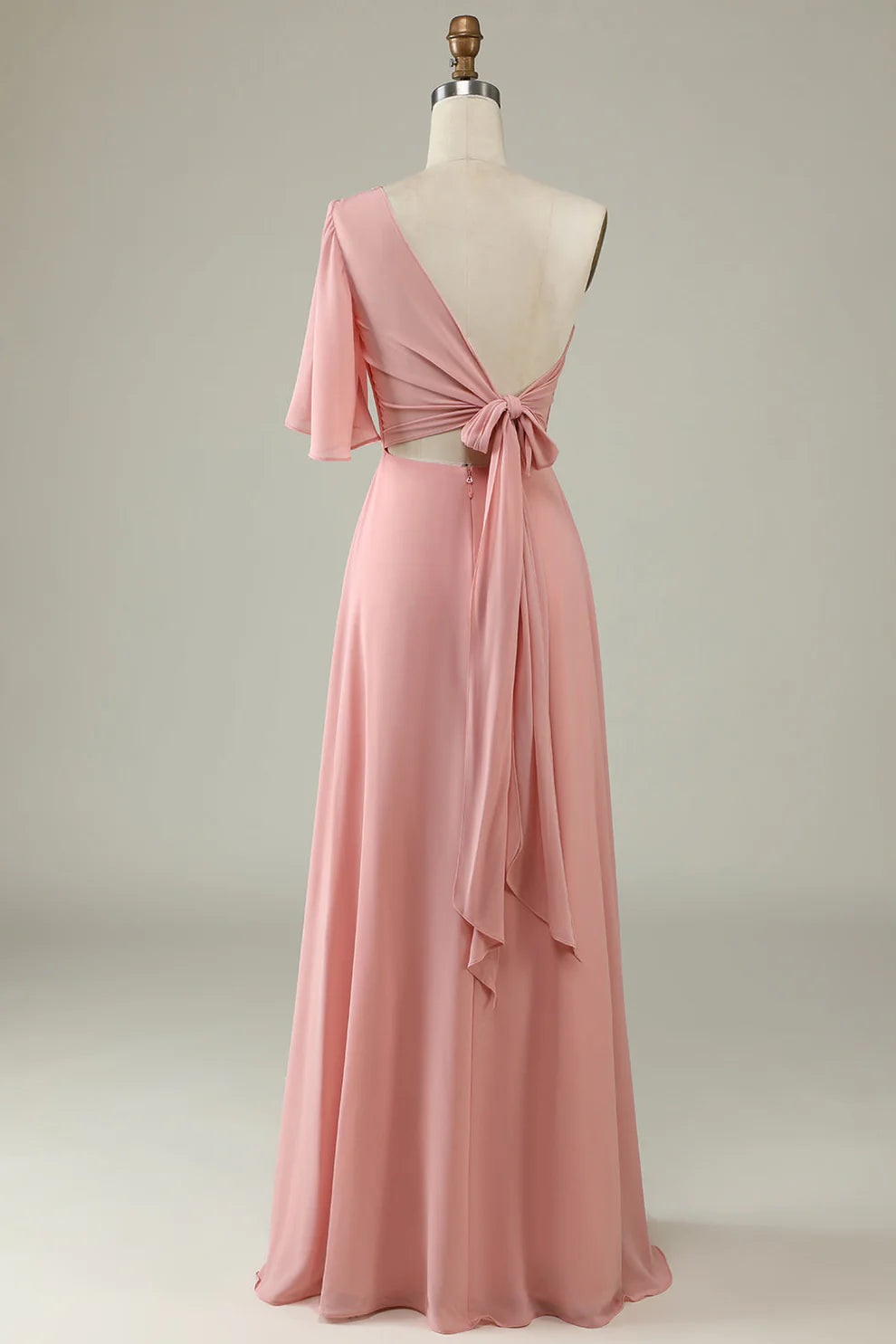 Robe de demoiselle d'honneur en mousseline bleu poudré à une épaule RF0423