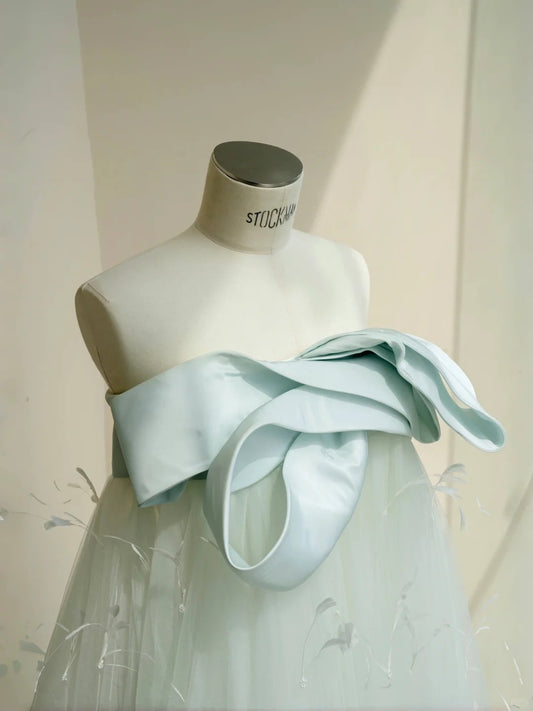 Lovely Tiffany Blue Strapless Tulle Sheath Prom Dresses Unique Evening Dress- RF0460