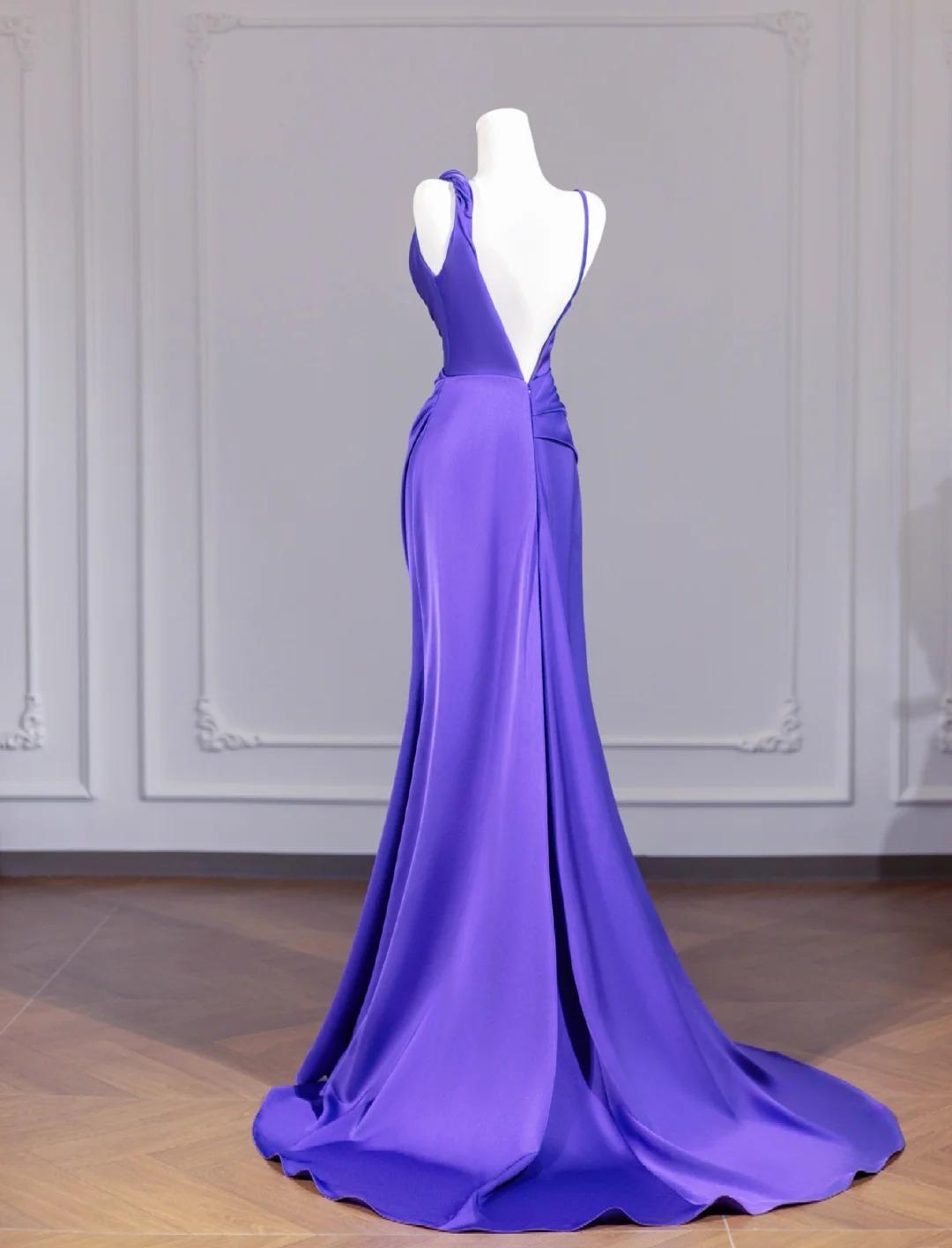 Elegante Lila Strap Meerjungfrau Satin Rückenfreies Langes Ballkleid Formale Abendkleider RF0501