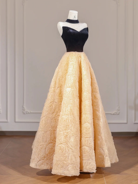 Stunning Strapless Tulle Applique A-Line Prom Dresses Formal Evening Gowns RF0539