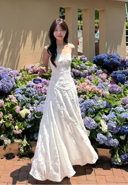 Süßes französisches Chiffon-A-Linien-Sommerkleid mit Spaghettiträgern RF0576