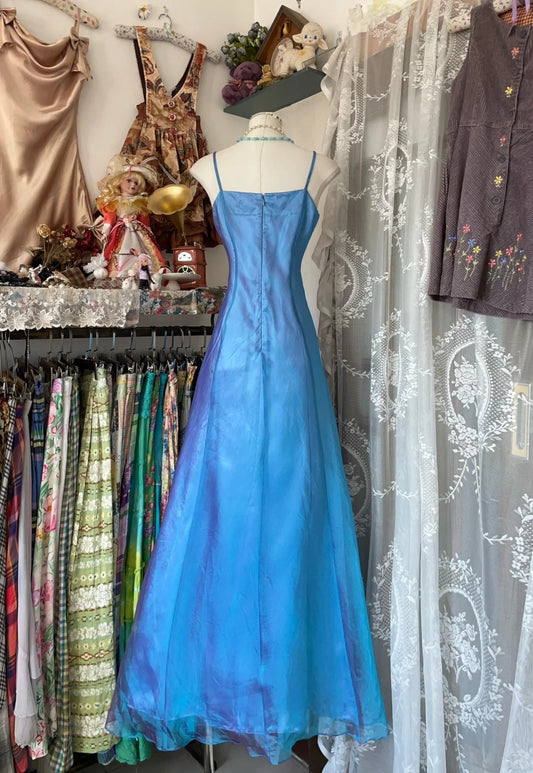 Elegant Blue Square Neck A-Line Evening Dress Tulle Party Dresses RF0578
