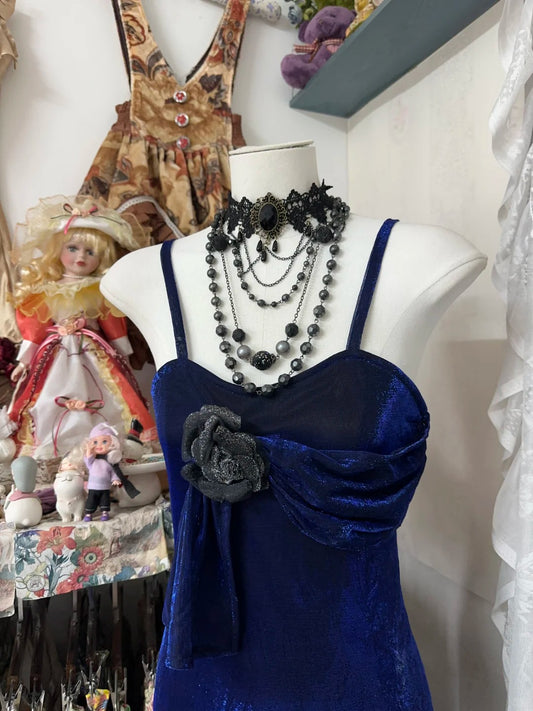 Elegant Royal Blue Spaghetti Straps Sheath Velvet Prom Dresses Formal Evening Gowns RF0627