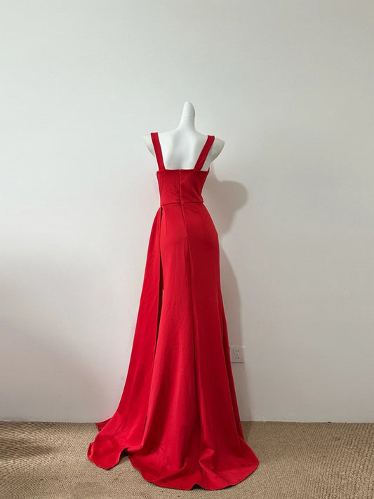 Elegant Red Sweetheart Neck Sheath Satin Long Porm Dresses Formal Evening Gowns RF0681