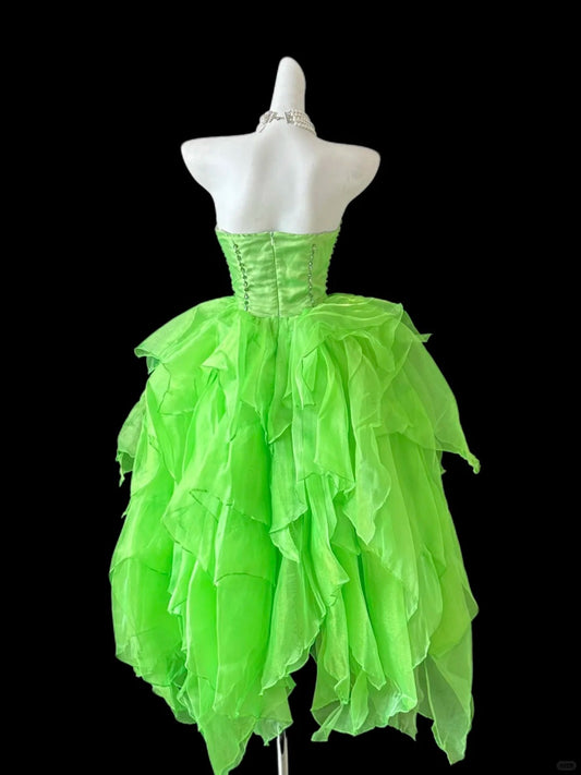 Fairytale Green Strapless A-Line Chiffon Porm Dresses Formal Evening GownsRF0682