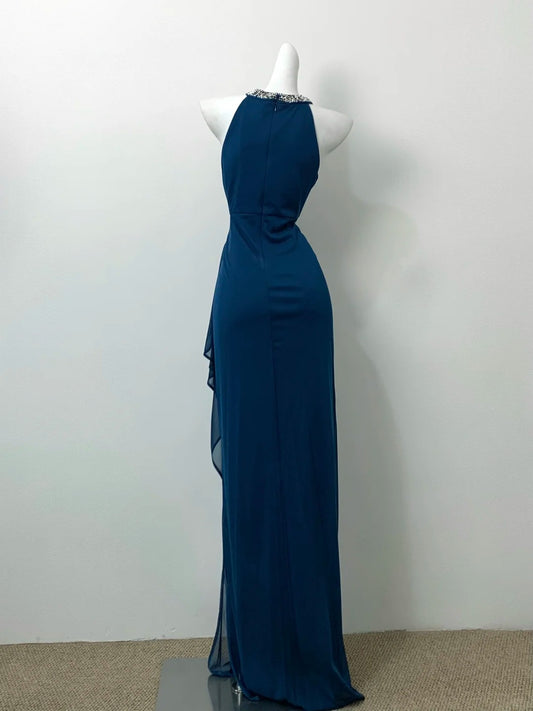 Elegant Teal Round Neck Sheath Chiffon Long Prom Dresses Formal Evening Dress RF0732