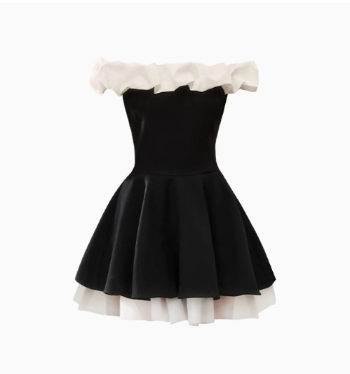 Elegantes französisches schulterfreies schwarzes A-Linien-Kleid RF0792