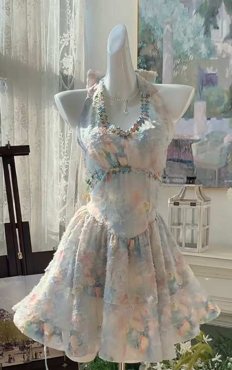 Märchenhaftes Neckholder-A-Linien-Kurzkleid für Geburtstagsparty RF0920