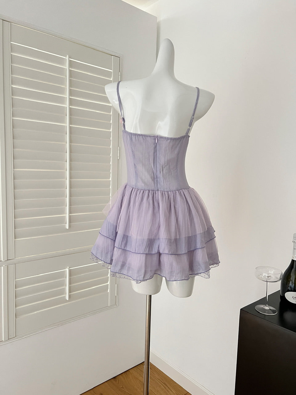 Robe de soirée courte violette à bretelles spaghetti et appliques en mousseline de soie, robe de fête d'anniversaire RF0944