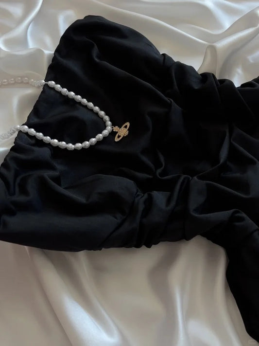 Glamouröses trägerloses schwarzes kurzes A-Linien-Abendkleid Partykleid RF0958