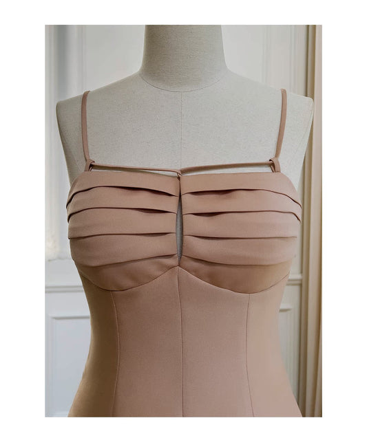 Vintage A-Linie Spaghettiträger Satin Kurzes Homecoming Kleid, Hellbraun Sexy Geburtstagskleid RF0981