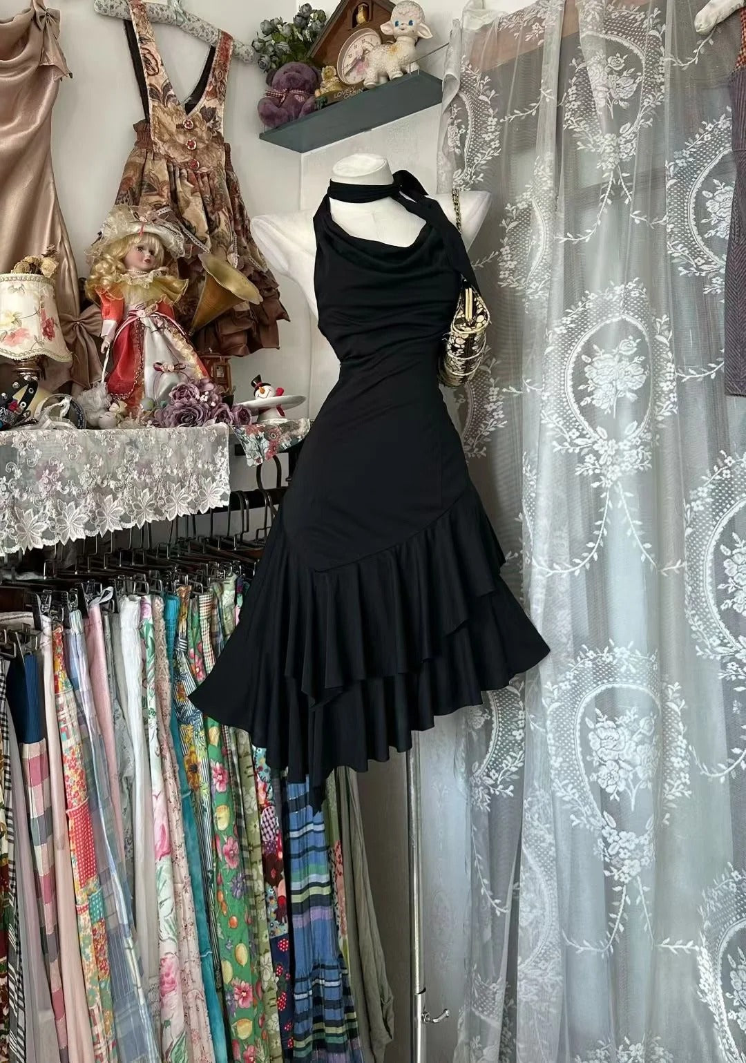 Sexy Etui Neckholder Schwarz Chiffon Abschlussfeier Geburtstag Ballkleid Heimkehrkleider N3710