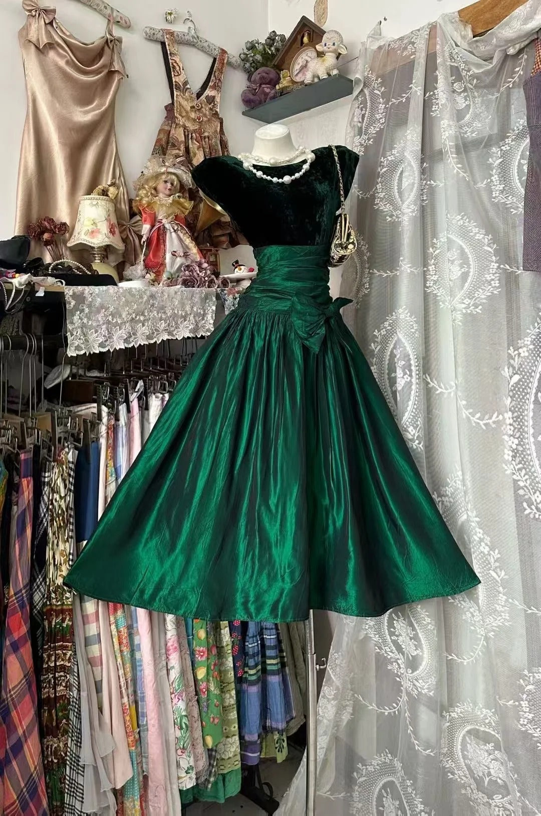 Süßes Ballkleid Rundhals Dunkelgrün Satin 16. Geburtstagskleid Homecoming Outfits N3597