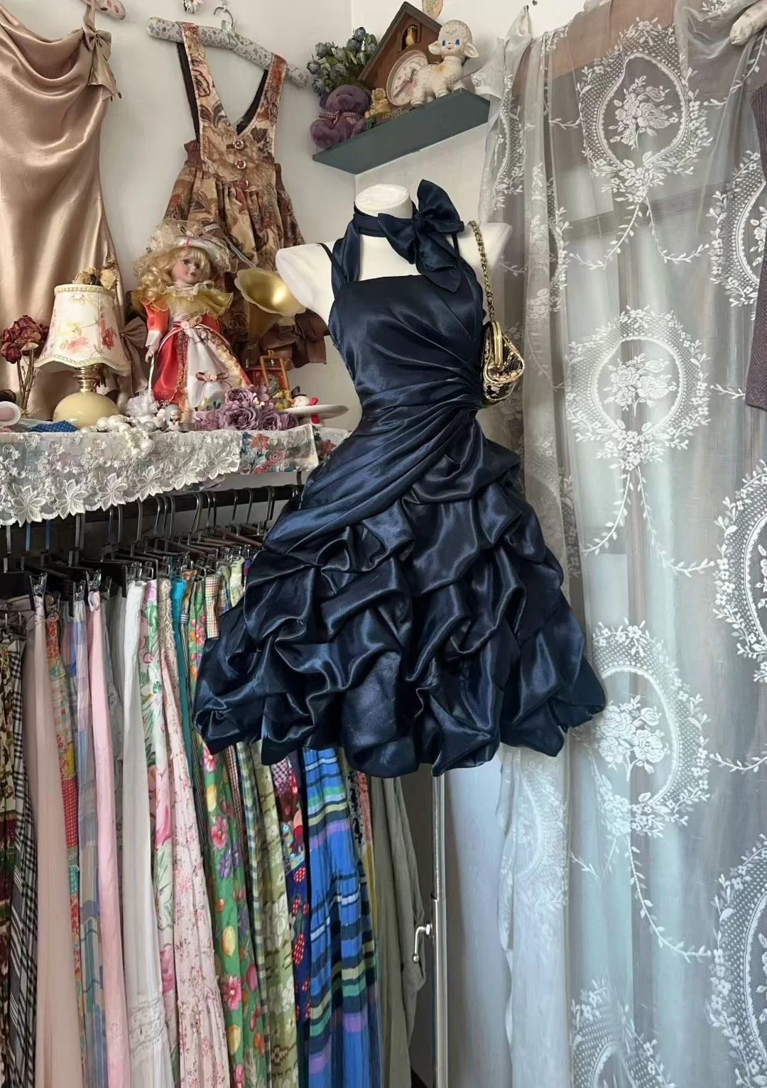 Süßes Ballkleid Neckholder Navy Blau 16. Geburtstag Kleid Homecoming Outfits N3599
