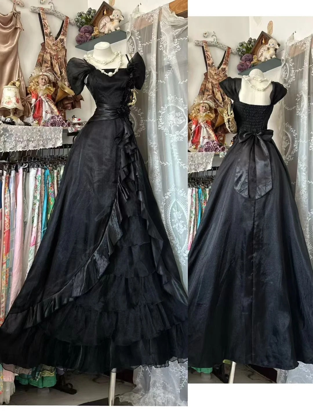 Robes de bal vintage esthétiques, coupe trapèze, bretelles spaghetti, tulle noir, inspiration robes de soirée formelles N1978