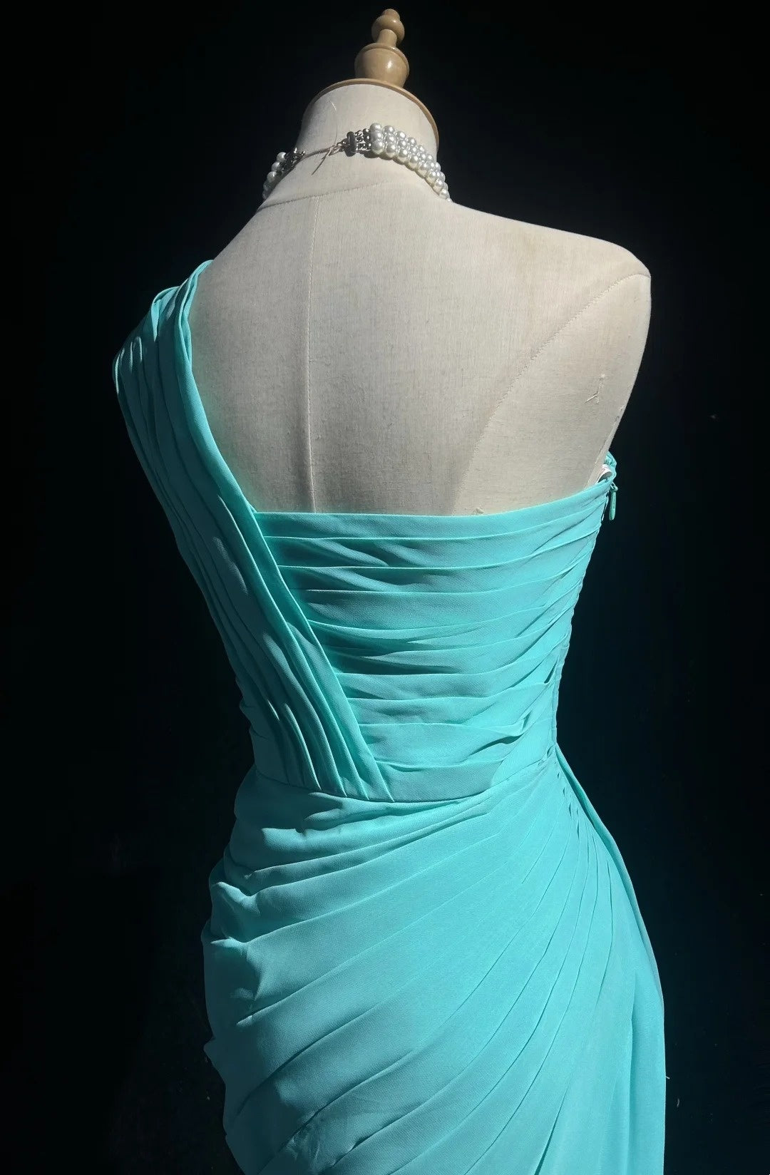 Jolie robe courte de bal en mousseline bleue à une épaule, coupe trapèze, robes de Hoco N2616
